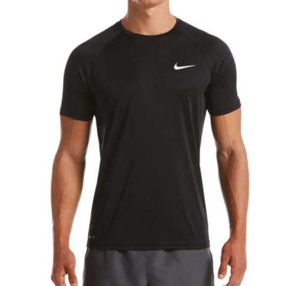 NWT NIKE MEN'S HYDROGUARD SWIM T-SHIRT BLACK - Picture 1 of 6